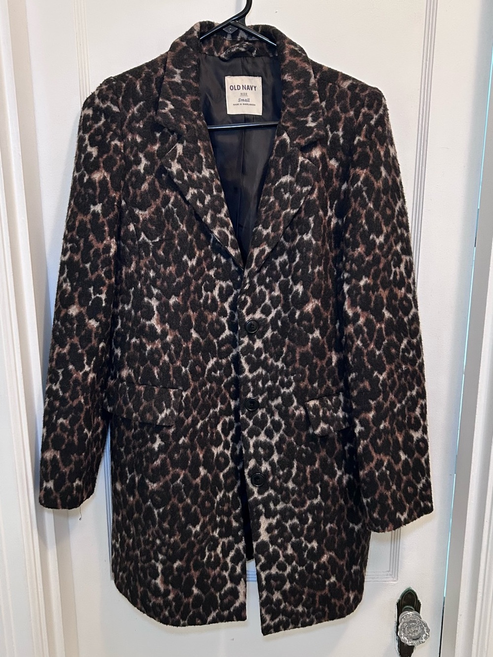 Old Navy Leopard Print Wool Blend Overcoat Button Front Lined Pockets Women’s S